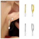 925 Silver Crystal Pendant Hoop Earrings