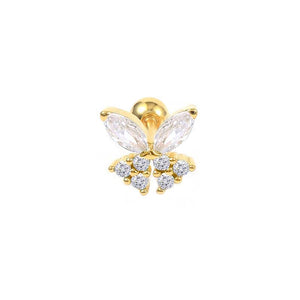 925 Silver Rhinestone Butterfly Stud Earrings Turquoise Pink Zircon Piercing