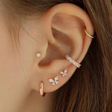 925 Silver Rhinestone Butterfly Stud Earrings Turquoise Pink Zircon Piercing