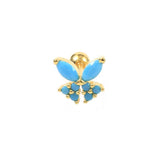 925 Silver Rhinestone Butterfly Stud Earrings Turquoise Pink Zircon Piercing