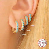 925 Silver Turquoise CZ Zircon Huggie Earrings Set