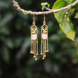 Natural Hetian Jade Magnolia Fringed Long Earrings Chinese Retro Jewelry