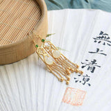 Natural Hetian Jade Magnolia Fringed Long Earrings Chinese Retro Jewelry