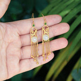 Natural Hetian Jade Magnolia Fringed Long Earrings Chinese Retro Jewelry