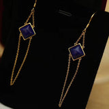 Natural Lapis Lazuli Long Tassel Earrings Silver Jewelry