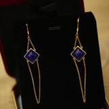 Natural Lapis Lazuli Long Tassel Earrings Silver Jewelry