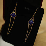 Natural Lapis Lazuli Long Tassel Earrings Silver Jewelry