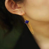 Natural Lapis Lazuli Long Tassel Earrings Silver Jewelry