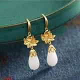 Hetian Jade Plum Blossom Magnolia Earrings Chinese Style Retro