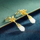 Hetian Jade Plum Blossom Magnolia Earrings Chinese Style Retro