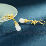 Hetian Jade Plum Blossom Magnolia Earrings Chinese Style Retro