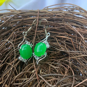Green Jade Earrings 925 Silver Energy Women Gift Gemstones