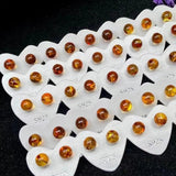 Natural Flower Amber Bead Stud Earrings 925 Silver Luky Gemstone Earrings