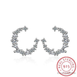 D Moissanite Crescent Moon Stud Earrings 925 Sterling Silver Wedding Jewelry