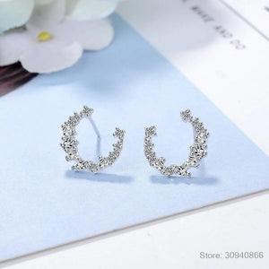 D Moissanite Crescent Moon Stud Earrings 925 Sterling Silver Wedding Jewelry