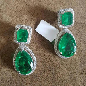 Vintage Lab Emerald Dangle Earrings 925 Silver Jewelry