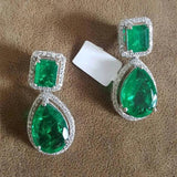 Vintage Lab Emerald Dangle Earrings 925 Silver Jewelry