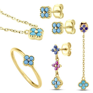 925 Silver Turquoise Flower Zircon Earrings For Women Wedding