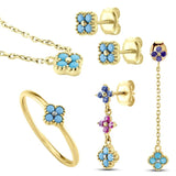925 Silver Turquoise Flower Zircon Earrings For Women Wedding