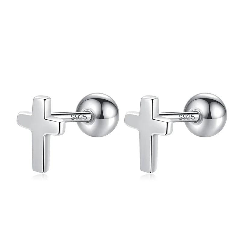 925 Sterling Silver Mini Cross Bead Stud Earrings for Girls Birthday Gift