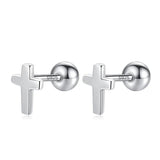 925 Sterling Silver Mini Cross Bead Stud Earrings for Girls Birthday Gift