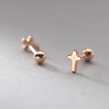 925 Sterling Silver Mini Cross Bead Stud Earrings for Girls Birthday Gift