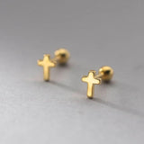 925 Sterling Silver Mini Cross Bead Stud Earrings for Girls Birthday Gift