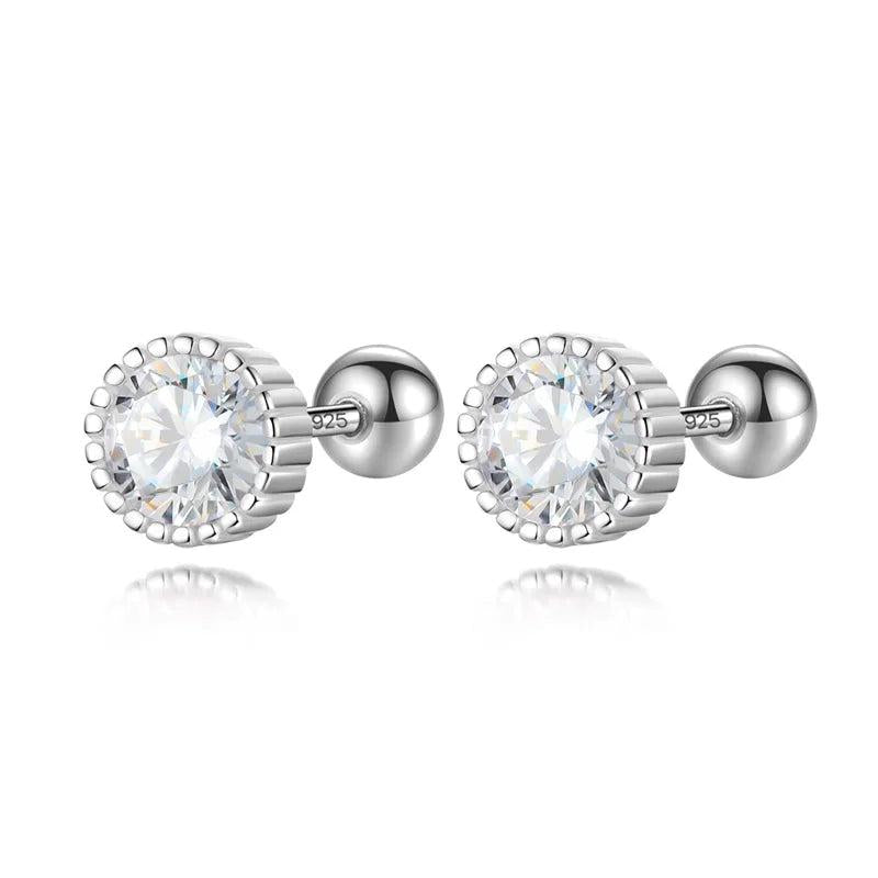 TrustDavis 925 Silver Round CZ Bead Stud Earrings