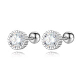 TrustDavis 925 Silver Round CZ Bead Stud Earrings