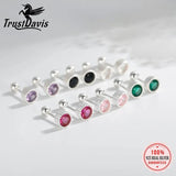TrustDavis 925 Silver Round CZ Bead Stud Earrings