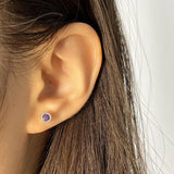 TrustDavis 925 Silver Round CZ Bead Stud Earrings
