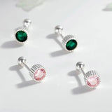 TrustDavis 925 Silver Round CZ Bead Stud Earrings