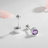 TrustDavis 925 Silver Round CZ Bead Stud Earrings