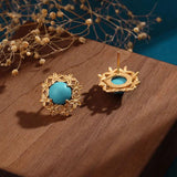 Vintage Turquoise Inlaid Flower Ear Studs