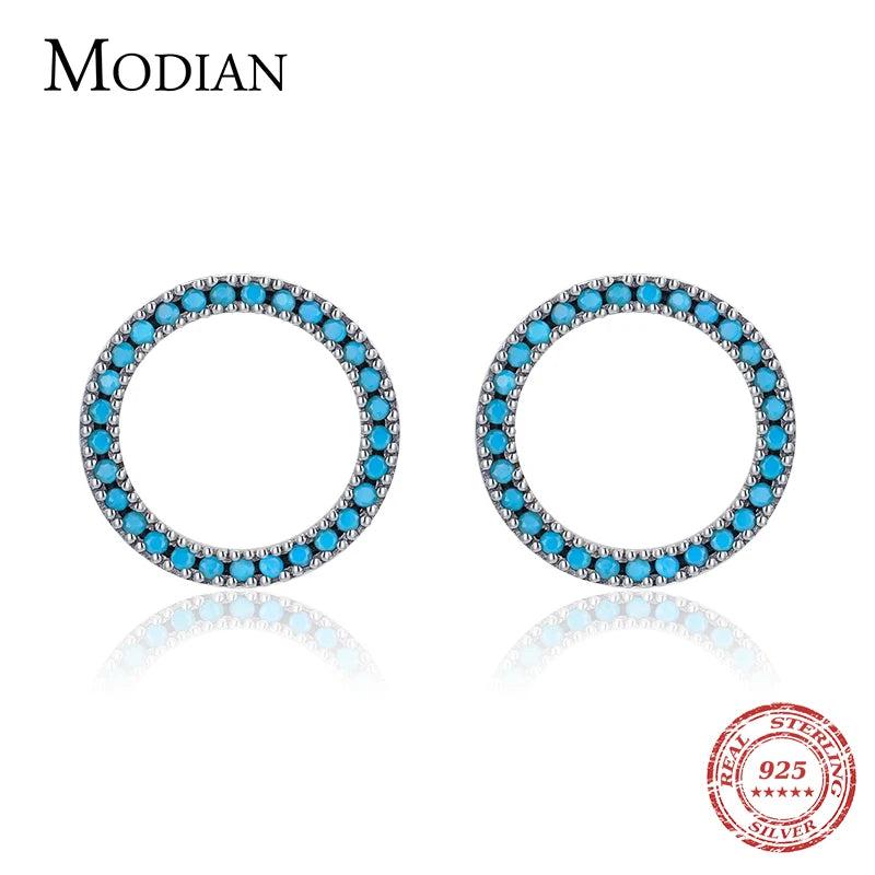 Turquoise Stud Earrings 925 Silver Round Ear Studs For Women Party