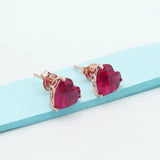 14k Rose Heart Ruby Earrings for Women Romantic Engagement Jewelry