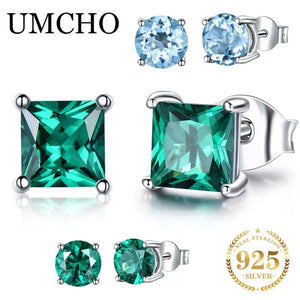 UMCHO 925 Silver Earrings Twelve Birthstone Women's Engagement Party Jewelry