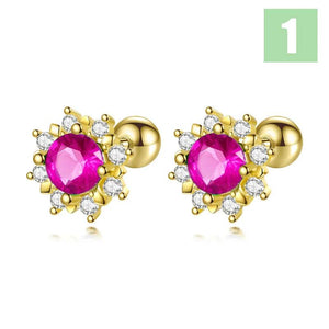 TrustDavis 925 Silver Flower CZ Stud Earrings Romantic Minimalist Jewelry