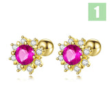 TrustDavis 925 Silver Flower CZ Stud Earrings Romantic Minimalist Jewelry