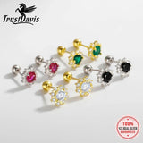 TrustDavis 925 Silver Flower CZ Stud Earrings Romantic Minimalist Jewelry
