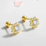 TrustDavis 925 Silver Flower CZ Stud Earrings Romantic Minimalist Jewelry