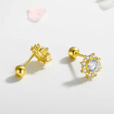 TrustDavis 925 Silver Flower CZ Stud Earrings Romantic Minimalist Jewelry
