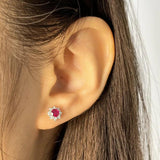 TrustDavis 925 Silver Flower CZ Stud Earrings Romantic Minimalist Jewelry