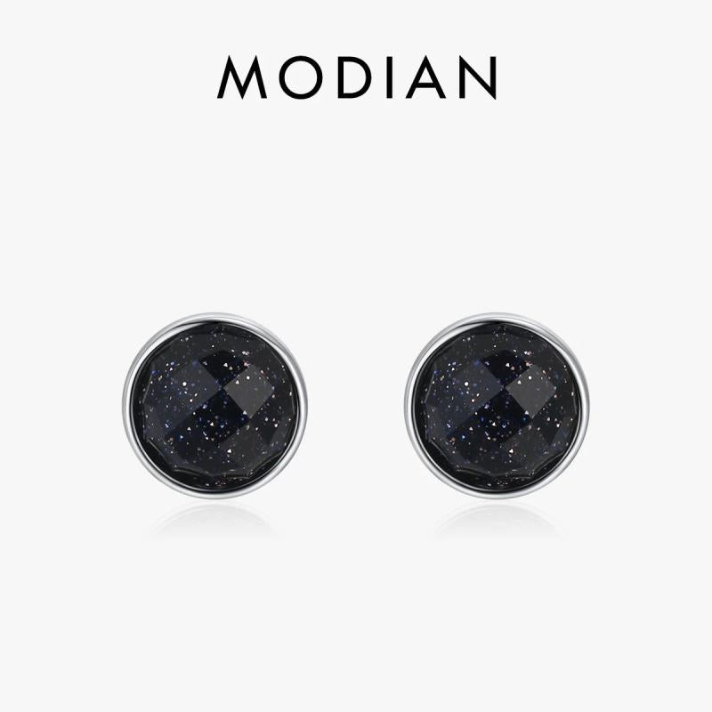 925 Silver Aventurine Round Stud Earrings Women Birthday Jewelry Gift