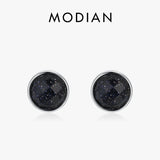 925 Silver Aventurine Round Stud Earrings Women Birthday Jewelry Gift