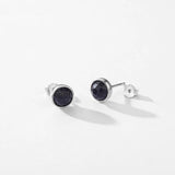 925 Silver Aventurine Round Stud Earrings Women Birthday Jewelry Gift