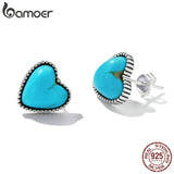 Sterling Silver Heart Turquoise Ear Studs for Women