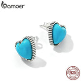 Sterling Silver Heart Turquoise Ear Studs for Women