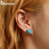 Sterling Silver Heart Turquoise Ear Studs for Women