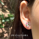 Tourmaline Stud Earrings 925 Silver Vintage Gift Jewelry